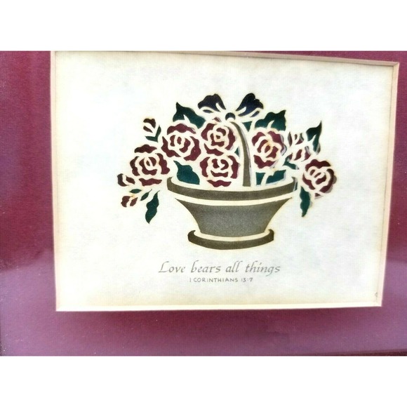 Cindy Jacobs Laser Cut Love bears all things 1 Cor 13:7 Vintage Matted Framed - Picture 2 of 6